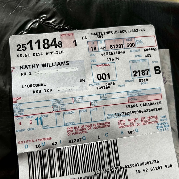 PANTLINER LONG, NYLON BLACK, SIZE 2XL, SEARS, IN ORIGINAL BAG, TAGS ON, NEW NEVE - Picture 5 of 5